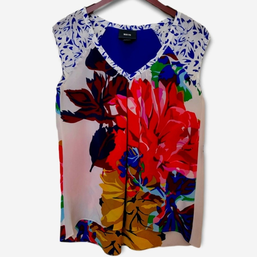 Maeve Anthropologie Mixed Boquet Floral Sleeveless Silk Blouse Size 2